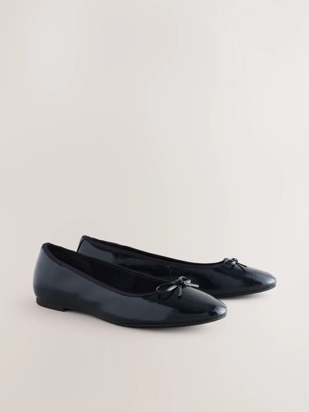 Next Navy Patent Standard/Wide Fit Round Toe Ballerina Shoes New