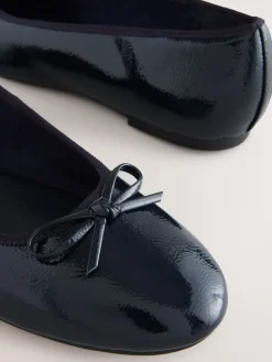 Next Navy Patent Standard/Wide Fit Round Toe Ballerina Shoes New
