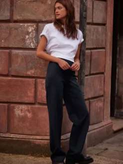 Next Smoothing Ponte Jersey Wide Leg Trousers Navy Pinstripe Best