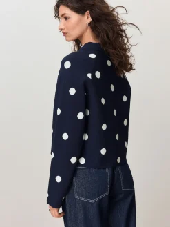 Next Smart Knit Collared Zip-Up Jacket Navy Polka Dot Outlet
