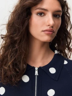 Next Smart Knit Collared Zip-Up Jacket Navy Polka Dot Outlet