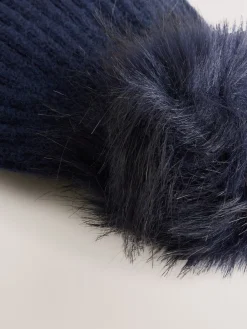 Next Navy Rib Knit Pom Hat Clearance