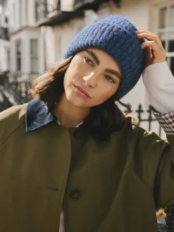 Next Navy Ribbed Beanie Containing Wool Hat Best