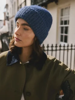 Next Navy Ribbed Beanie Containing Wool Hat Best