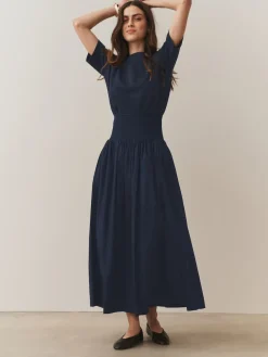 Next Shirred Maxi Skirt Navy Clearance