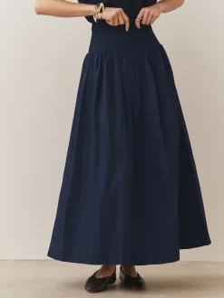 Next Shirred Maxi Skirt Navy Clearance
