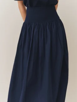 Next Shirred Maxi Skirt Navy Clearance