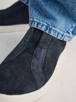 Next Signature Premium Leather Laceless Slip-On Trainers Navy Discount