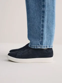 Next Signature Premium Leather Laceless Slip-On Trainers Navy Discount