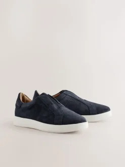Next Signature Premium Leather Laceless Slip-On Trainers Navy Discount