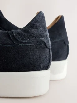 Next Signature Premium Leather Laceless Slip-On Trainers Navy Discount