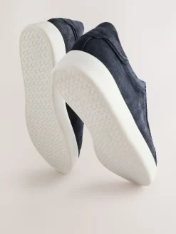 Next Signature Premium Leather Laceless Slip-On Trainers Navy Discount