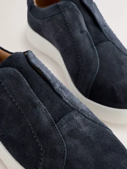 Next Signature Premium Leather Laceless Slip-On Trainers Navy Discount