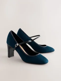 Next Standard Fit Round Toe Mary Jane Block Court Shoes Navy Hot