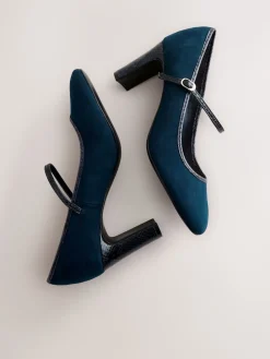 Next Standard Fit Round Toe Mary Jane Block Court Shoes Navy Hot