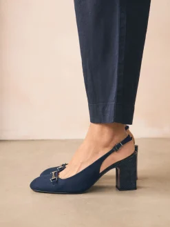 Next Standard/Wide Fit Hardware Slingback Block Heels Navy Outlet