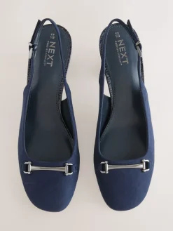 Next Standard/Wide Fit Hardware Slingback Block Heels Navy Outlet