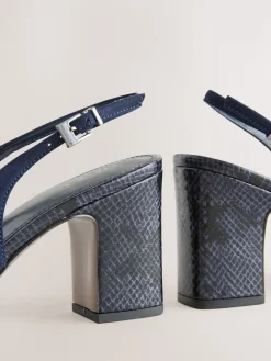 Next Standard/Wide Fit Hardware Slingback Block Heels Navy Outlet