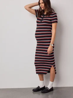 Next Navy Stripe Maternity Collared Knit Dress Clearance