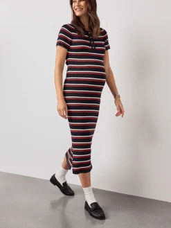 Next Navy Stripe Maternity Collared Knit Dress Clearance