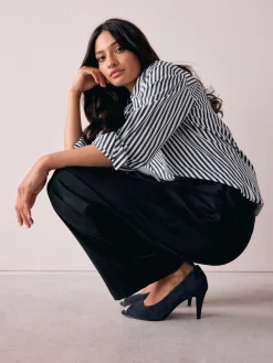 Next Premium Leather Peep Toe Heels Navy Suede New