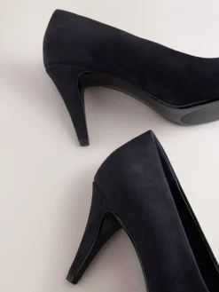 Next Premium Leather Peep Toe Heels Navy Suede New