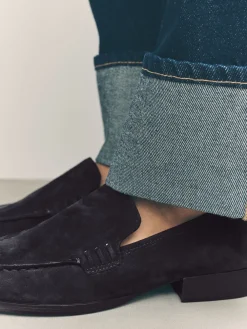 Next Suede Round Toe Clean Loafers Navy Outlet