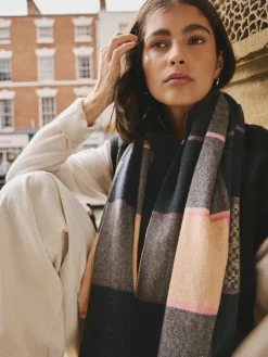 Next Navy Texture Check Midweight Scarf Online