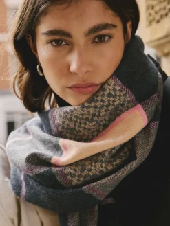 Next Navy Texture Check Midweight Scarf Online