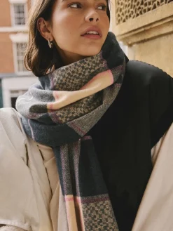 Next Navy Texture Check Midweight Scarf Online