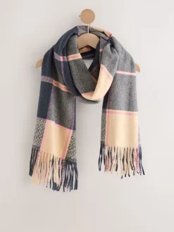 Next Navy Texture Check Midweight Scarf Online