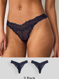 Next Navy Thong Ultimate Comfort Lace Knickers 2 Pack Clearance