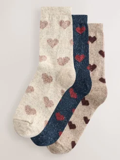 Next Navy/Berry Hearts Thermal Wool Blend Ankle Socks 3 Pack With Silk Best