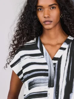 Next V-Neck Short Sleeved Tie Waist Top Navy/Black/White Clearance