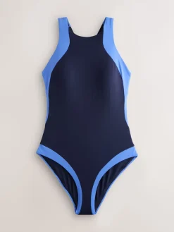 Next High Neck Halterneck Tummy Control Swimsuit Navy/Blue Best