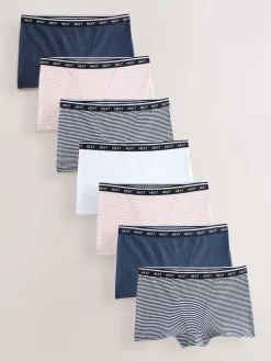 Next Boyshort Cotton Logo Knickers 7 Pack Navy/Chocolate Stripe Online
