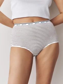 Next Full Brief Cotton Logo Knickers 7 Pack Navy/Chocolate Stripe Discount