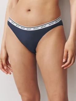 Next High Leg Cotton Logo Knickers 7 Pack Navy/Chocolate Stripe Online
