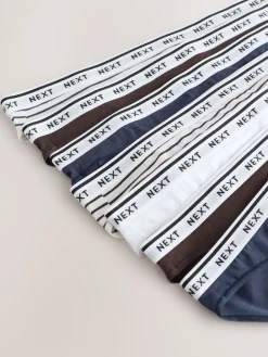 Next High Leg Cotton Logo Knickers 7 Pack Navy/Chocolate Stripe Online