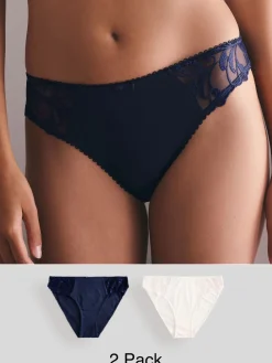 Next Embroidered Knickers 2 Pack Navy/Cream Outlet