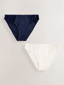 Next Embroidered Knickers 2 Pack Navy/Cream Outlet