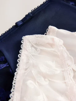 Next Embroidered Knickers 2 Pack Navy/Cream Outlet