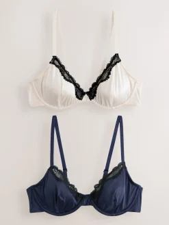 Next Non Pad Plunge High Shine Bra Navy/Cream Hot