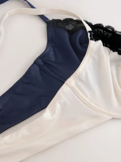 Next Non Pad Plunge High Shine Bra Navy/Cream Hot