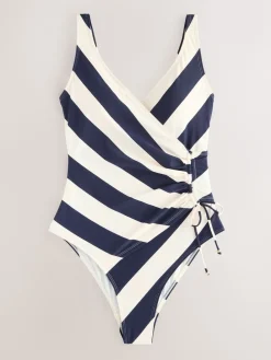 Next Navy/Cream Ruched Side Tummy Shaping Control Swimsuit New