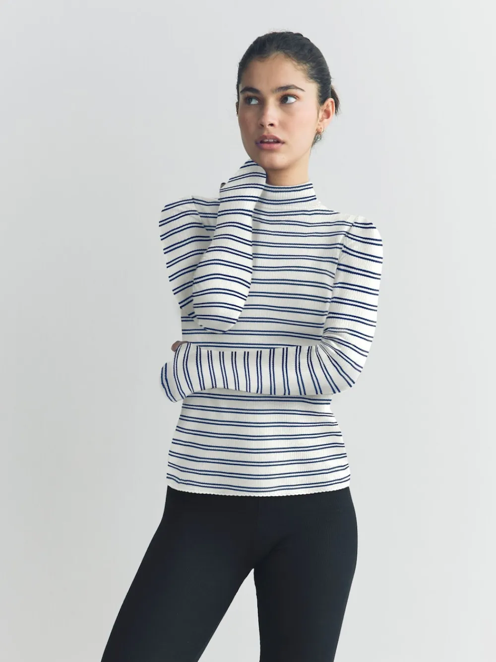 Next Thermal Maximum Warmth Cosy Ribbed Roll Neck Top Navy/Cream Stripe Best