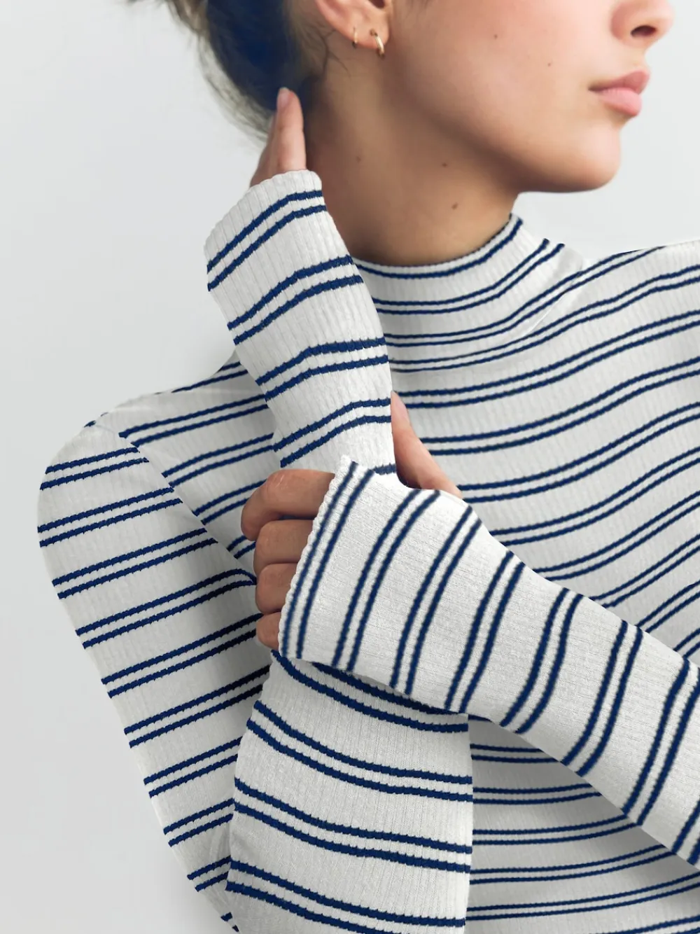 Next Thermal Maximum Warmth Cosy Ribbed Roll Neck Top Navy/Cream Stripe Best