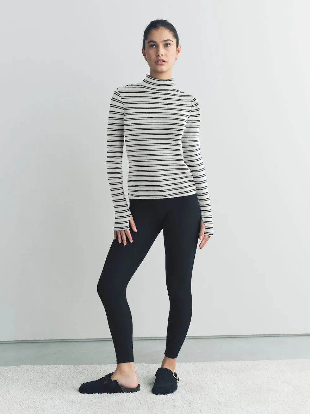 Next Thermal Maximum Warmth Cosy Ribbed Roll Neck Top Navy/Cream Stripe Best