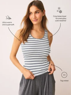 Next Thermal Maximum Warmth Cosy Ribbed Vest Navy/Cream Stripe Online