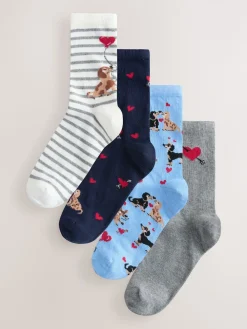 Next Navy/Grey Dog Heart Ankle Socks 4 Pack Hot